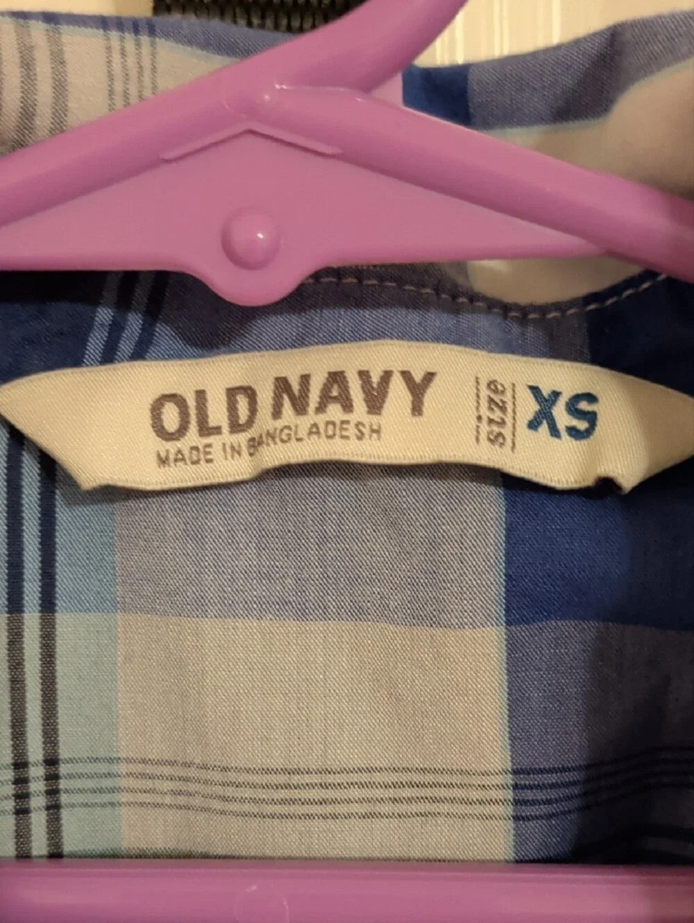 Old Navy Blue and Gray Plaid Button-Down Shirt